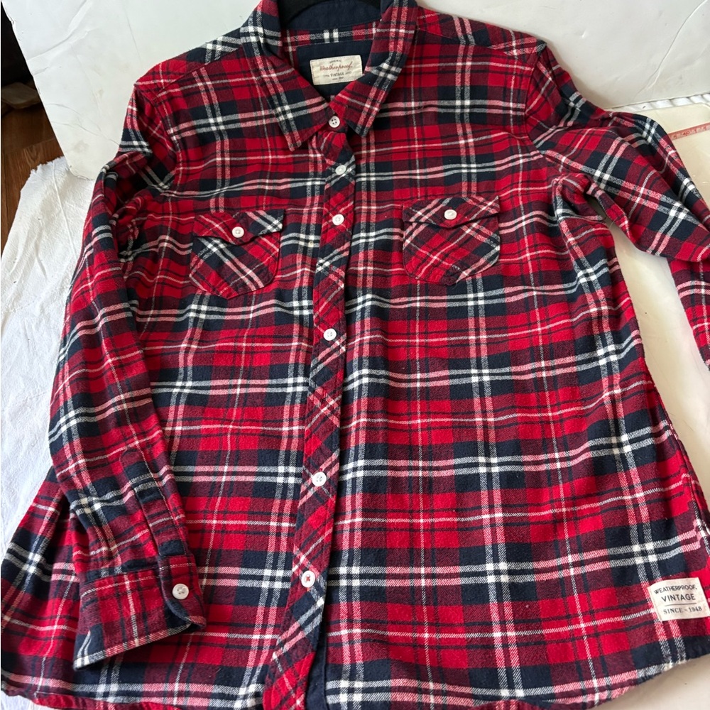 Weatherproof Red and Black Plaid flannel Casual Shirt